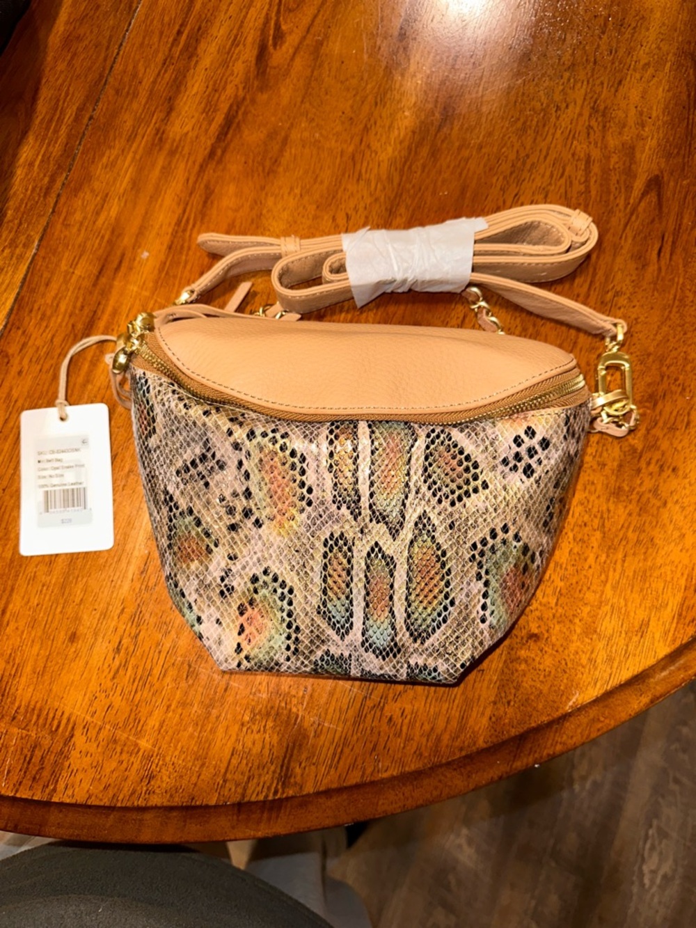 HOBO International Leather-Trim Snake Print Crossbody Bag in Tan